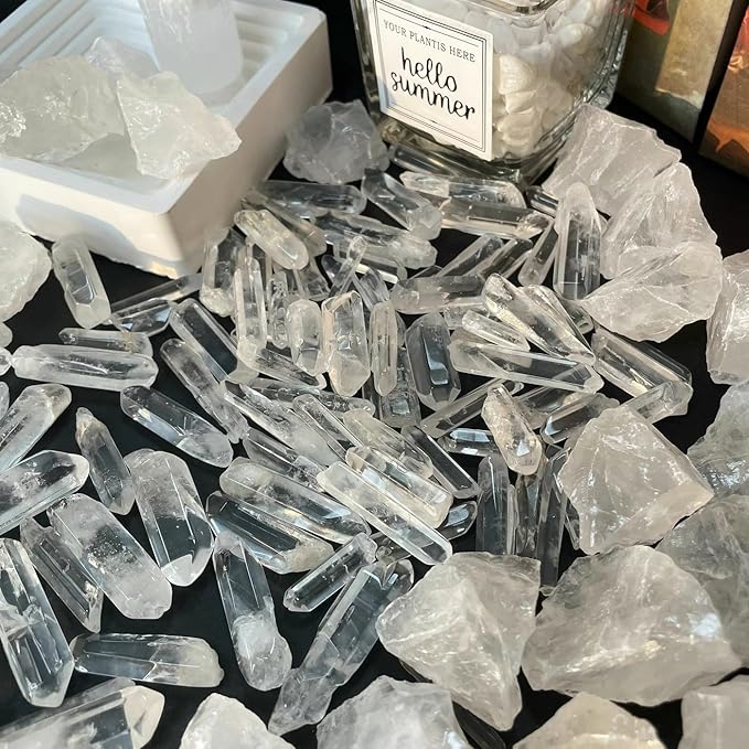 DUQGUHO Raw Crystals Bulk 0.45 lb Natural Clear Quartz Crystal Points Irregular Tumbled Polished Crystal Stones for Jewelry Making Plants Succulent Vase Filler Home Decorative Stones 1.18-2"