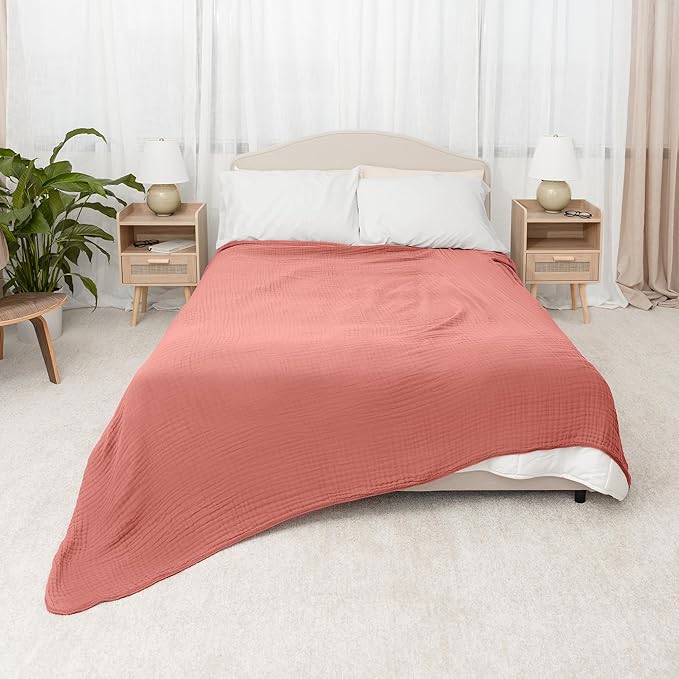 Comfy Cubs Adult Muslin Blanket 108x90” King Swaddle Blankets, Dusty Rose | 6 Layer Soft, Breathable & Lightweight Muslin Adult Blanket - Machine Washable & Designed in the US Bedding for All Seasons