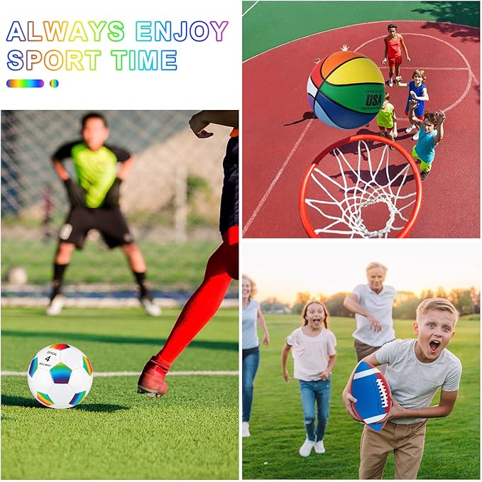 Libima 3 Pcs Sports Ball Set for Kids Teens Include Official Size 5 Basketball 4 Soccer 6 Football with Pump and Carry Bag Training Practice Sport Gift for Kids Teens Back to School