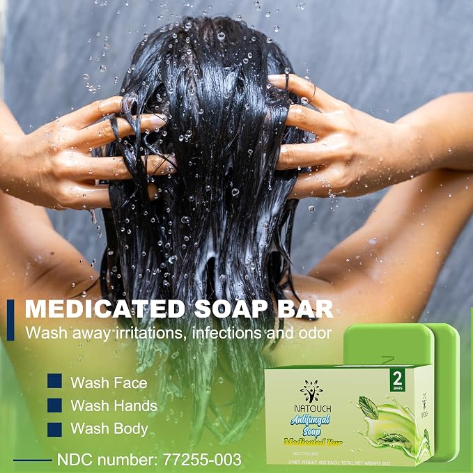 Antifungal Medicated Soap Bar, Athletes Foot Jock Itch Ringworm Yeast Infection Treatment for men, Tea Tree Oil Body Soap Bar With Natural Tea Tree Oil, Eucalyptus Oil and Lavender Oil, 2PCS