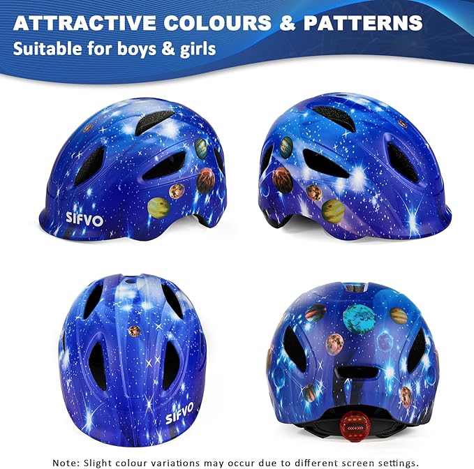 Kids Bike Helmet with LED Light, SIFVO Youth Toddler Boys Girls Helmets,2 Size Adjustable for Ages 3-5-10,Multi-Sport for Bicycle, Scooter, Skateboard,46-55cm