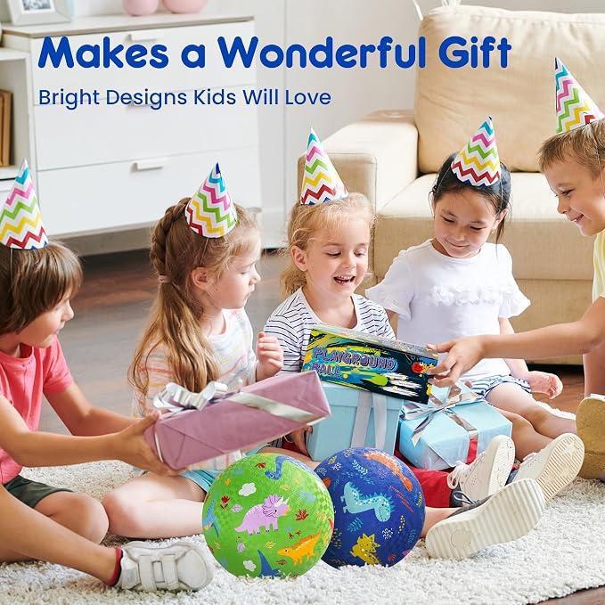 U&C Planet Playground Balls for Toddlers 1-3, 2 Pack 6 inch 8.5 inch Kickball for Kids Outdoor Indoor, Catoon Rubber Balls with Pump, Child Gift for Boys Girls 1-3 3-5 5-10