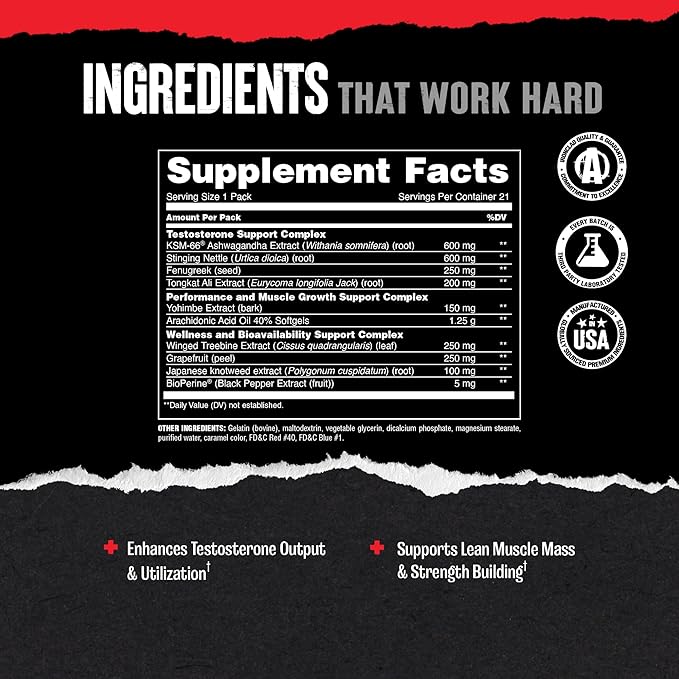 Animal Test Testosterone Booster for Men - Male Enhancing Supplement Libido Booster for Strength Athletes & Bodybuilders to Increase Stamina, Endurance, Muscle Growth, All-in-One Packs – 21 Day Cycle