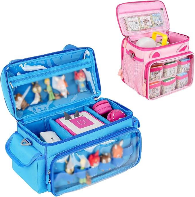 Carrying Case Compatible with Toniebox Starter Set Bundle, Cute Storage Travel Bag Compatible with Little Tikes Story Dream Machine Books Starter Set, Blue & Pink(Bag Only)