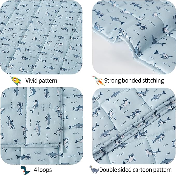 Weighted Blanket - 7 lbs Blue Shark Heavy Blanket - Small Size Breathable Lap Blanket(41"x60", 7 lbs)