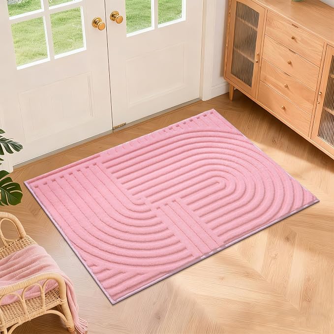 Pauwer 2x3 Area Rugs for Living Room, Modern Non Slip Washable Rug, Pink | Arch Pattern, Soft Fluffy, Neutral, Boho Accent, Solid Color Floor Carpet, For Kids Room Dining Room Nursery Entryway