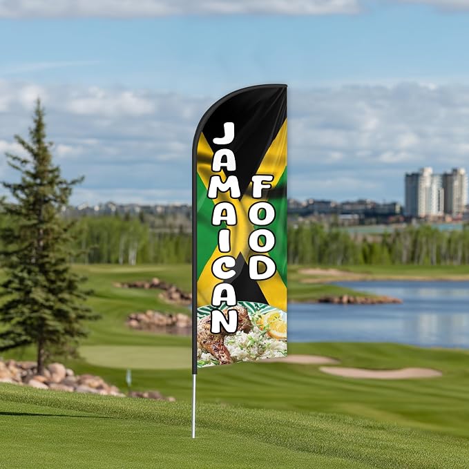 Jamaican Food Feather Flag for Storefronts 6 FT (Flagpole Not Included) | Business Advertising Flag