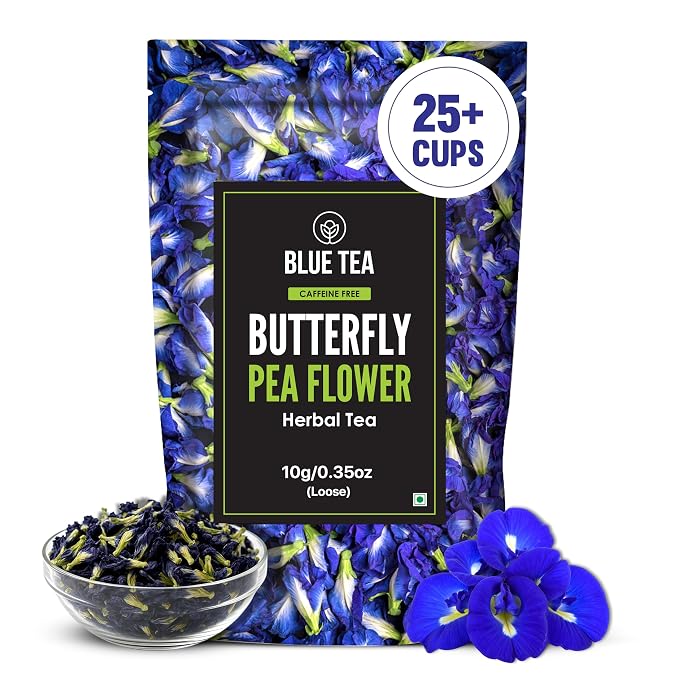 BLUE TEA - Butterfly Pea Flower Tea - 0.35 Oz (25+ Cups) Loose | Antioxidant Rich | Caffeine Free - Detox Tea - Flower Based - Herbal Tea - Non-Bitter - Chemical Free | Zipper Pouch