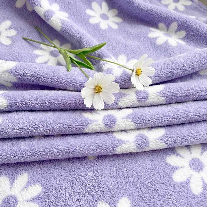 Soft Throw Blanket for Couch-Cozy Reversible Knitted Blankets | Lightweight Warm Fluffy Decor for Women, Mom, Her & Girls, Sofa, Chair, Bed, 50x70in, Daisy Floral Purple