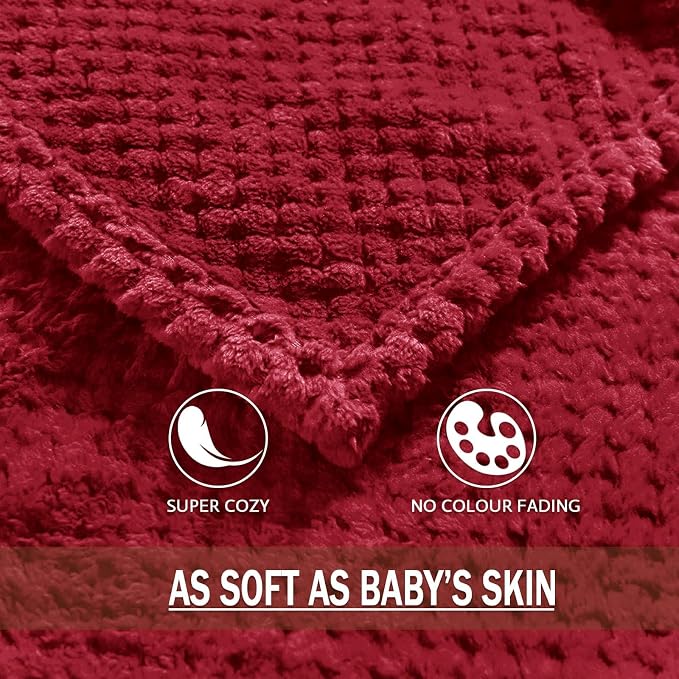 Exclusivo Mezcla Soft Waffle Fleece Bed Blanket Twin XL Size, Deep Red | Lightweight Plush Blanket for Bed, Couch, Sofa, Cozy Fluffy Design for Bedroom, Guest Room, All Season, 90x66 Inches
