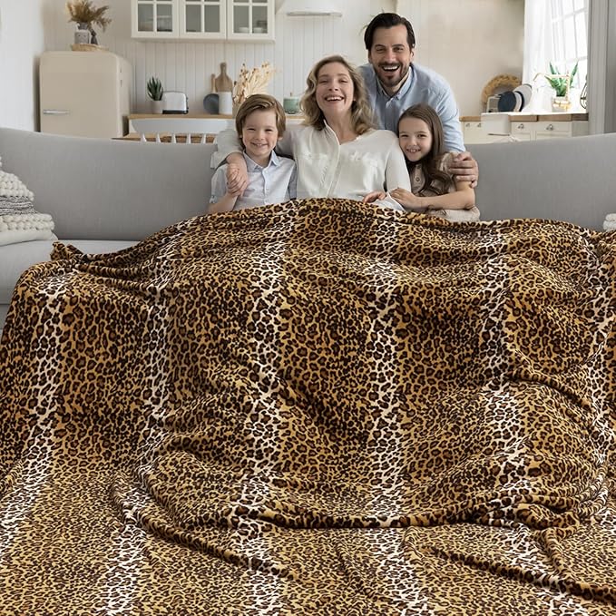 Edenleaf Fleece Queen Size Super Soft Cozy Leopard Print Blanket for Couch Bed, Cheetah Print Blanket for All Seasons 90"x90" (Dark Brown)