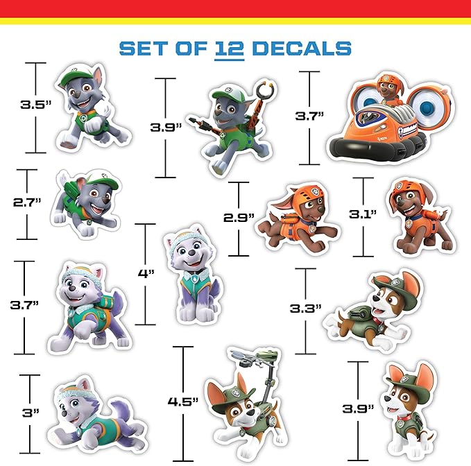 Paw Patrol Decals - Set of 12 Rocky Zuma Tracker Everest Vinyl Stickers for Kids and Adults - Vinyl Decals for Laptop, Tumbler, Water Bottle, Vehicles - Nickelodeon Stickers