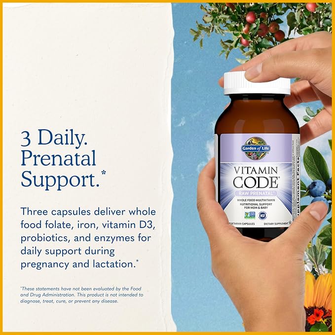 Garden of Life Vitamin Code Raw Prenatal Multivitamin for Women with Iron, Folate, Probiotics and Whole Food Nutrients - Immune and Cellular Energy Support, Non-GMO, Gluten-Free, Kosher, 60 Day Supply
