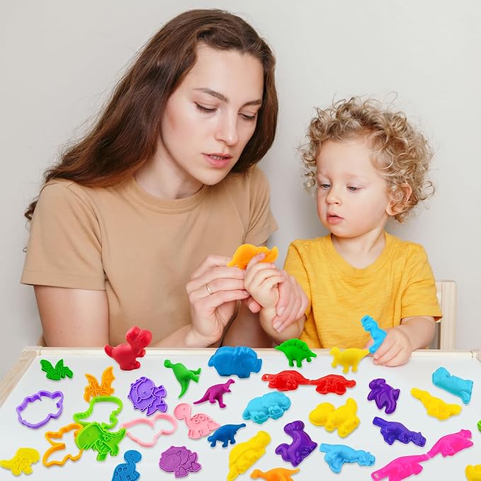 Dinosaur Dough Tools Set for Kids, 27 PCS Dinosaur Molds and Accessories for Creative Fun, Dough Starter Kit for Kids Ages 2-8, Random Color