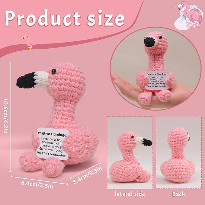 Mini Positive Flamingo Crochet Gifts, Handmade Emotional Support Flamingo Toy for Women Girls Friends Sister Birthday Graduation Xmas Inspirational Gifts