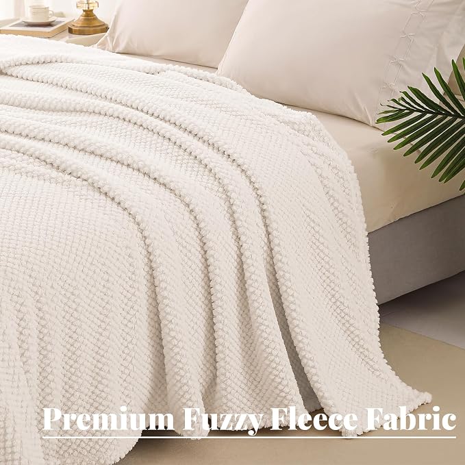 Whale Flotilla Soft Fleece Twin Size Bed Blanket, Ivory | 60x80 Inch, Suitable for Bed, Fluffy Fuzzy Jacquard Blankets for All Season, Lightweight and Cozy