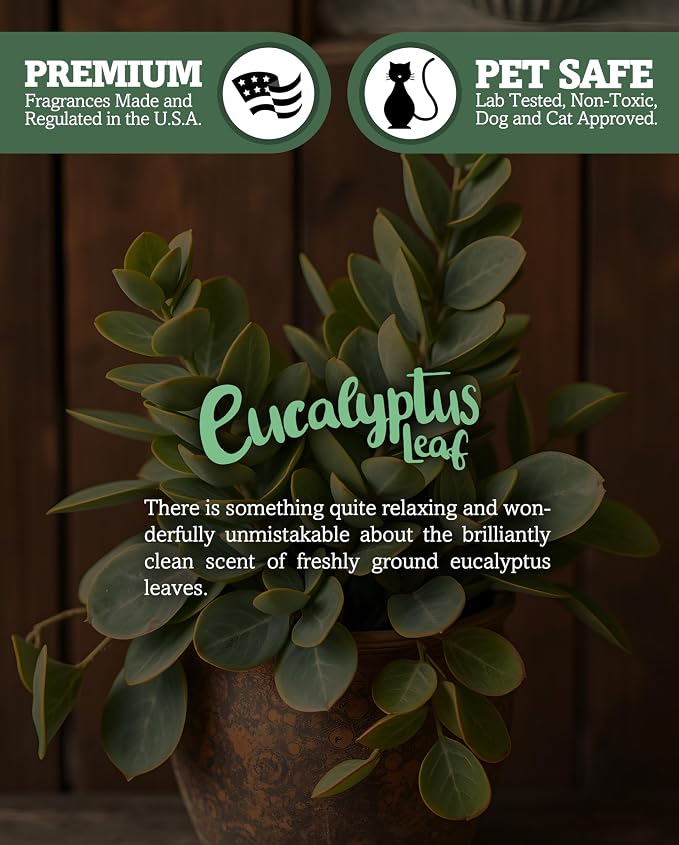 Eucalyptus Leaf Scented Natural Soy Candle, Essential Fragrance Oils, 100% Soy, Phthalate & Paraben Free, Clean Burning, 9 Oz.