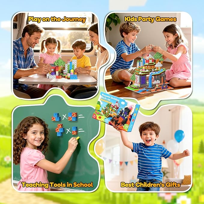 Magnetic Building Blocks - 150PCS Building Toys with 6PCS Bases, Magnet Cube Game for Kids, Build Mine Castle Volcano World for Boys Girls Age 3-5 4-8 8-12, STEM Sensory Outdoor Travel Toys Gifts