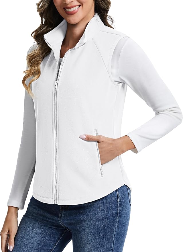 TACVASEN Women Polar Fleece Zip Up Vest with Pockets Lightweight Outerwear | Warm Thermal Sleeveless Jacket Suitable for Hiking Camping Travelling in Cool Autumn and Winter Weather