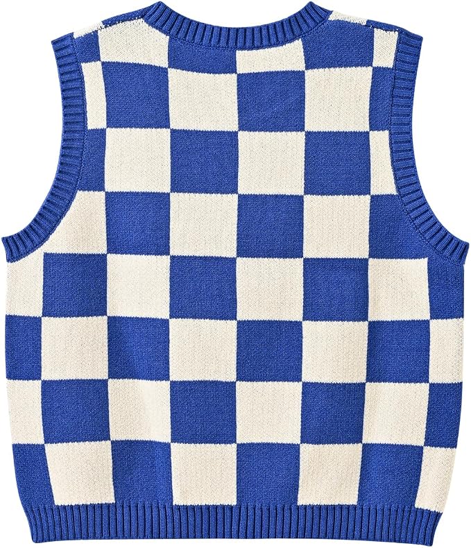 Women's Sweater Vest,Y2K Sleeveless Pattern Preppy Style Knitted Crop Tank Top for Girl