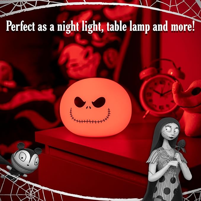 Disney Jack Skellington Squishy Light - Color-Changing Night Light for Kids & Adults, USB/Battery Operated Dimmable Lamp, Halloween & Christmas, Perfect for Bedroom, Playroom, Living Room (82503)