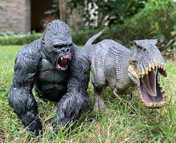 Gorilla VS Vastatosaurus Rex Dinosaur Toys with Realistic Rock Action Figure Rampage Gorilla Fight Tarbosaurus Animal Figurines for Role Playing for Kids