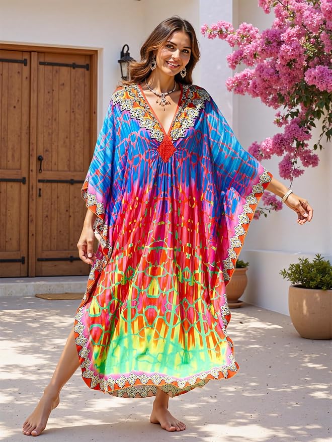 Mumu Dresses for Women Plus Size, Bohemian Kaftan Beach Cover Up Long Maxi Nightgown Soft Loungewear