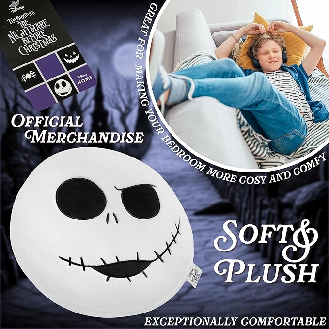 Disney Stitch 3D Plush Cushions for Bed Travel, Cute Cuddle Pillow Stuffed Character Pillow, Bedroom Accessories, Room Decor, Gifts for Kids (White Jack, L13.77 x W12.99)