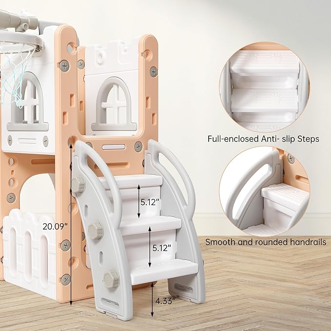 Toddler Slide 8 in 1 Toddler Playset for Toddlers Age 1-3, Baby Playset for Indoor Outdoor Playground with Climber, Crawling Tunnel, Basketball Hoop, Telescope, Toy Storage