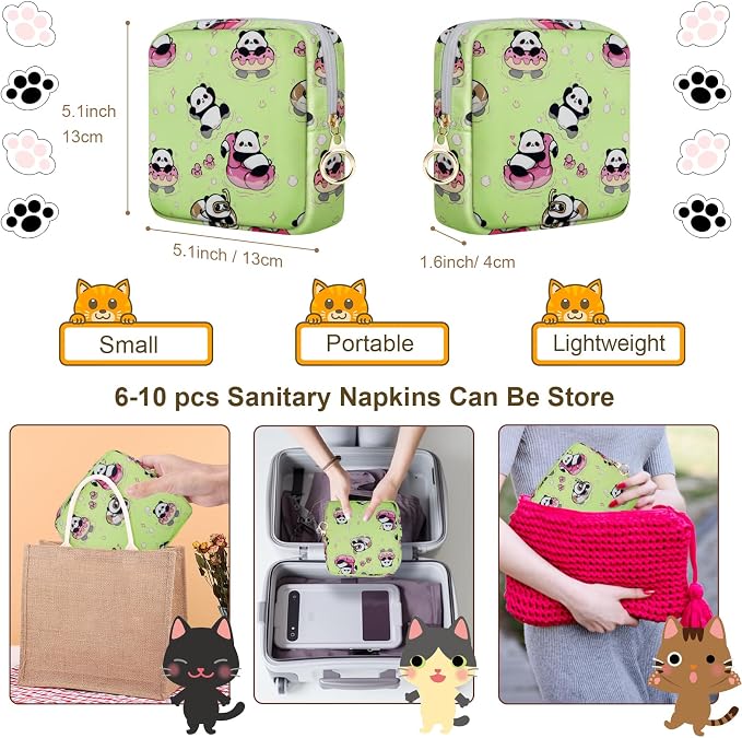 Likesing Tampon Holder for Purse, Canvas Period Bag Sanitary Napkin Storage Bag for Girls Womens, Portable Feminine Emergency Pad Period Pouch(Swimming Panda)