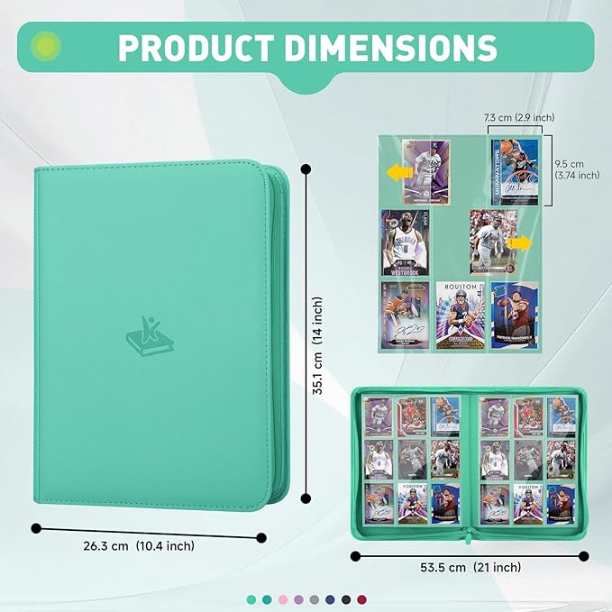 Trading Card Binder 9 Pocket, 360 Pockets Double-Sided Card Album, Premium PU Leather Zipper Card Holder for MTG, TCG, Sports & Game Cards, Must-Have for Collectors（Light Green）