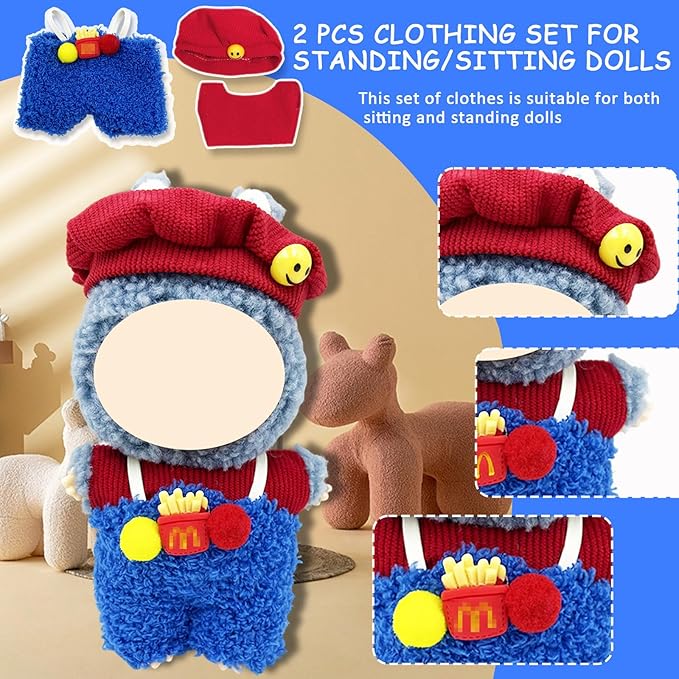 Doll Clothes for Labubu,Cute Outfit for 17cm Doll Clothe 2/3PCS Clothes and Hats Stylish Dolls Clothe for 17 cm Labubu,Casual Style Costumes for Labubu Dolls (Mai Believers Set hat+T-Shirt+Overalls)