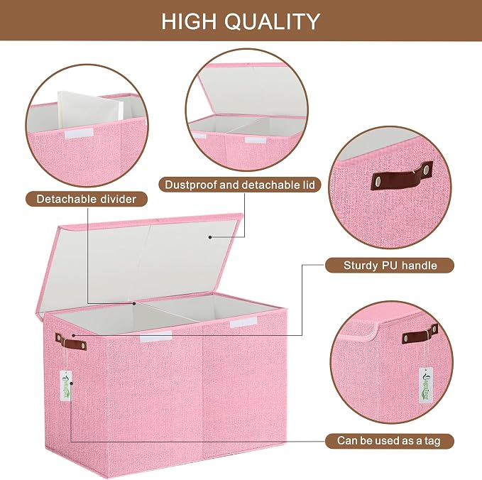 Large Toy Storage Box with Lids, Collapsible Sturdy Baby Storage Organizer Chest Bin Basket for Kids, Boys, Girls, Playroom, Nursery, Bedroom, Closet 25"x13"x16" (Pink)