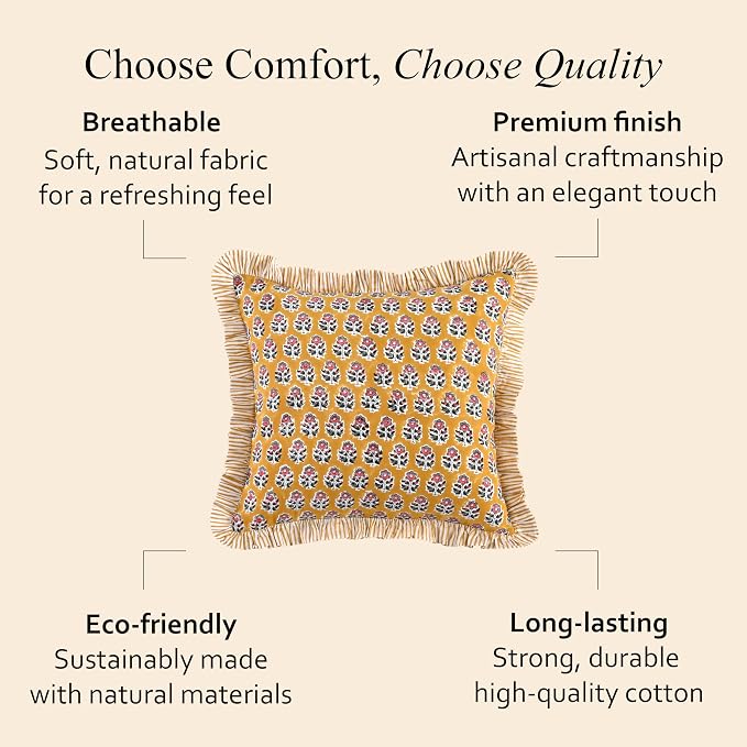 CPC Yellow Citrine Ruffle Throw Pillow Covers for Couch, 20x20 Inch Cotton Stripe Ruffle Couch Pillows for Living Room, Hidden 16 Inch Zipper Boho Pillow Case or Cute Outdoor Ruffle Pillows