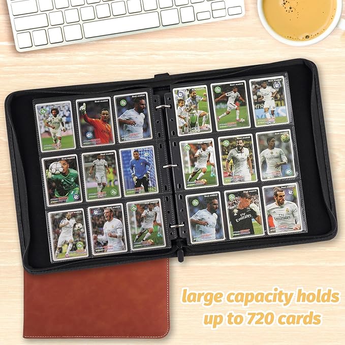 GERMUN 9 Pocket Card Binder, Premium Zip Trading Card Binder, 720 Double Sided Pocket PU Card Collection Binder, Collector Card Album, Card Folder for MTG, TCG, Sports Cards, Game Cards (Brown1)