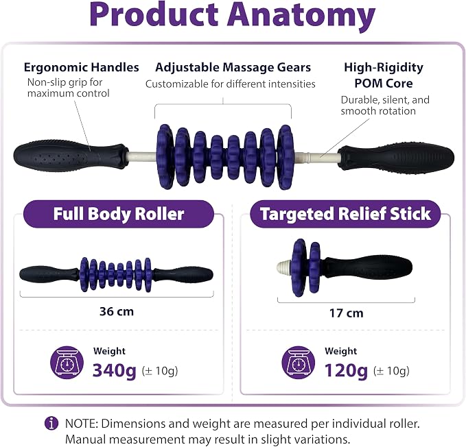 ONIPAX 3-in-1 Muscle Roller Stick, Manual Massage Tool with 8 Adjustable Gears & POM Core, Customizable Deep Tissue Relief for Neck, Back, and Calves, Portable Post-Workout Recovery (Blue)