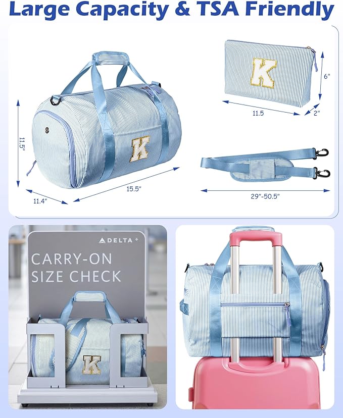 Birthday Gifts for Daughter, Girls Travel Duffle Bag, Kids Initial Overnight Bags with Shoe Compartment, Customized Weekender Bag with Makeup Pouch, Gift for Cheerleader Girl (Letter Z)