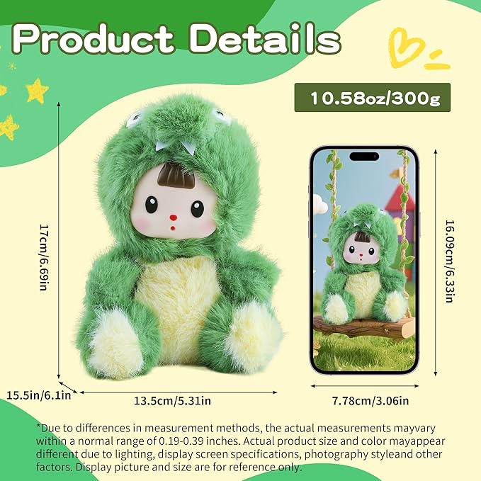 Plush Figure Toys, Plush Toys with Vinyl Face Green Dinasour Shaped for Girls Boys Kids Lovers, Kawaii Cute Vinyl Figurines Doll Stuffed Animals Gifts for Collectibles Home Decor Birthday Christmas