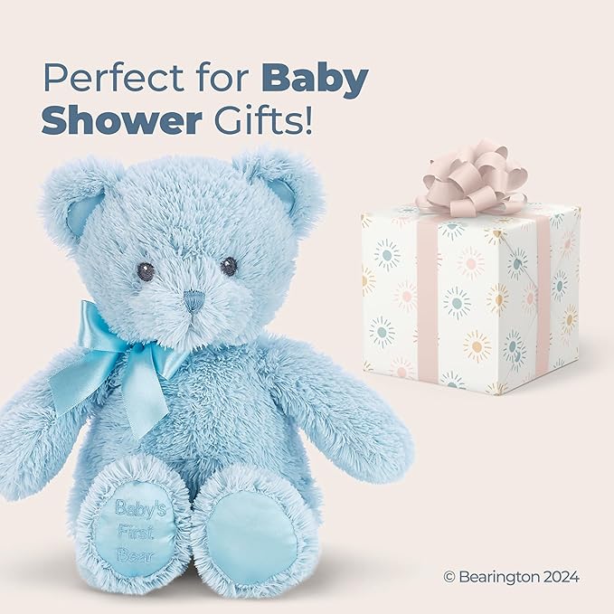 Bearington Baby's First Teddy Bear Plush - 18 Inch Blue Stuffed Animal - Teddy Bear for Baby, Infant, Newborn - Plush Toy Stuffed Dog