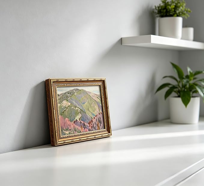 Vintage Gold Framed Canvas Wall Art Abstract Mountain Landscape Painting Picture Wall Decor Retro Nature Pastel Hills Poster Print Artwork for Living room Bedroom Home Decoration