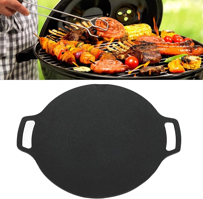 VBESTLIFE Korean Grill Pan, Double Handle Non Stick 6 Layer Coating Aluminum Alloy Gas Cooker Round BBQ Griddle for Outdoor Camping