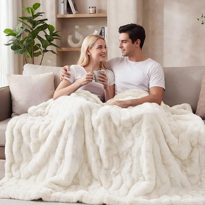 ORINOVA Light Beige Cozy Faux Fur Throw Blanket for Living Room Bedroom 50x60 Thick Ultra Soft Aesthetic Fuzzy Throw Blanket Fluffy Furry Bed Comforter Home Decor 860 GSM