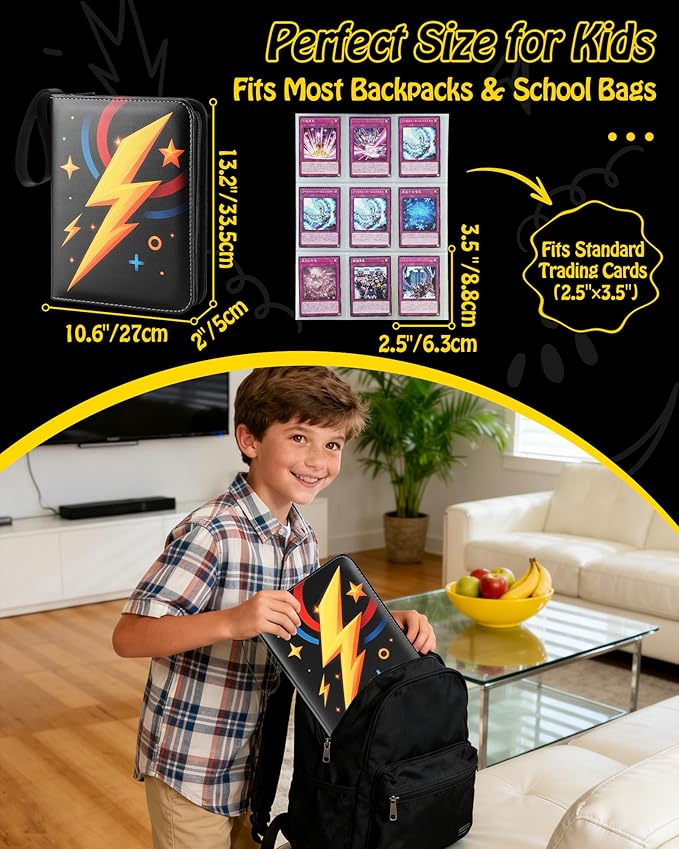 Trading Card Binder, 9-Pocket, Holds 1080 Cards, 120 Pages Side-Loading Card Album, PU Leather, Acid-Free Archival Sleeves, Durable Organizer for MTG, TCG & Sports Cards, Gift for Kids, Boys and Girls