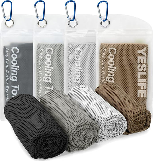 YESLIFE 4 Pack Cooling Towels (40"x12"), Gym Sweat Towels, Cooling Neck Wraps, Soft Breathable Microfiber Towels for Yoga, Running, Sport, Workout, Camping & More (Multicolor)