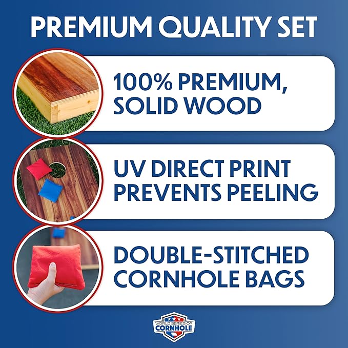 World Series of Cornhole Regulation Size Cornhole Boards - Lightweight & Durable All-Wood Construction | Backyard Bean Bag Toss Set | Outdoor Game for Tailgates & BBQs