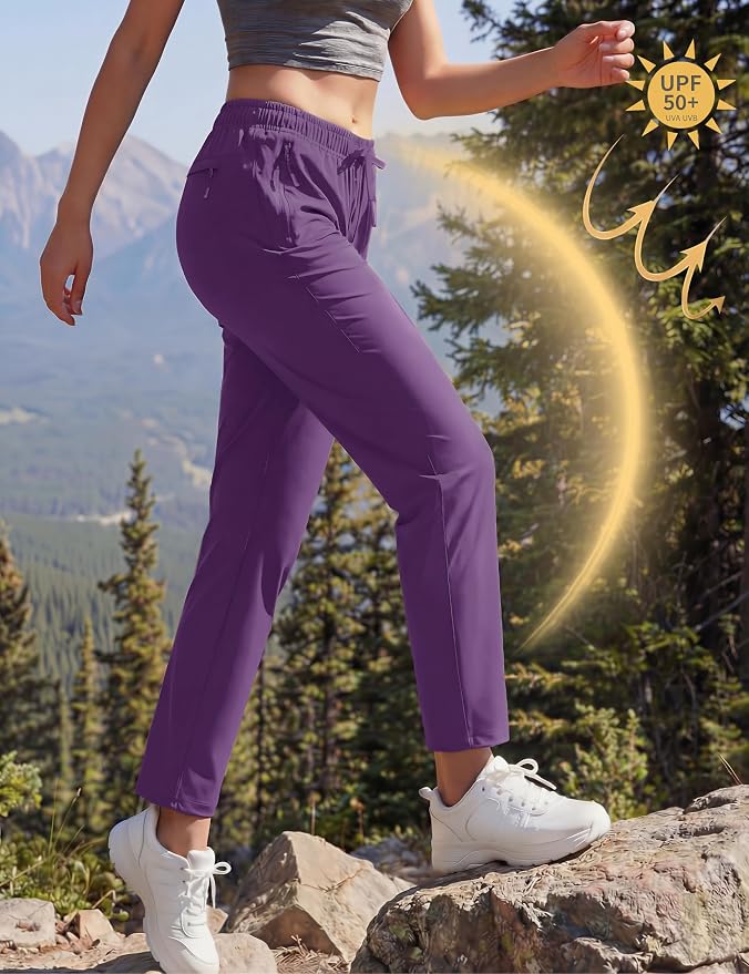MAGCOMSEN Women's Hiking Pants Lightweight Quick Dry UPF 50 Water Resistant Elastic Waist Golf Travel Pants Zip Pockets