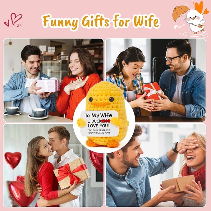 MBL Gifts for Wife Birthday Anniversary - I Duck Love You, Funny Cute Small Cool Crochet Duck Christmas Stocking Stuffers Xmas Holiday Mother's Mothers Day Birthday Gifts for Wife Her Women