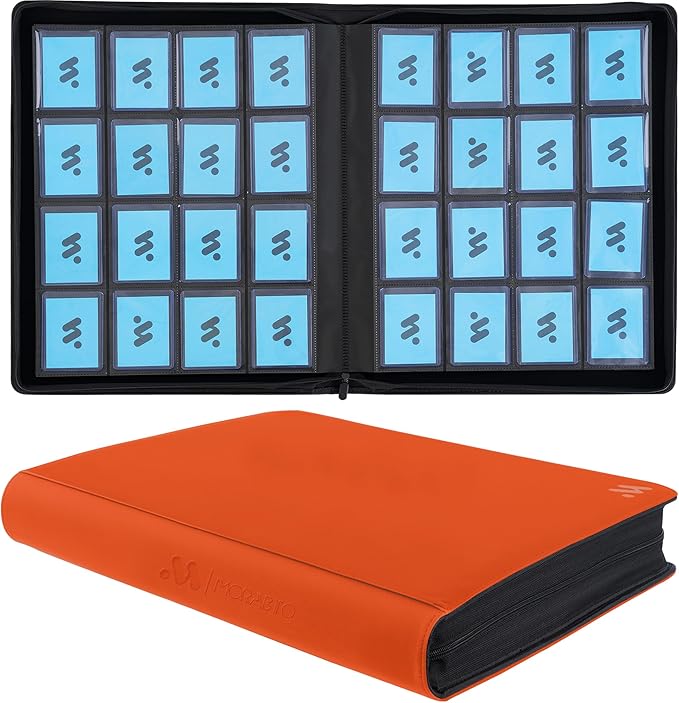 Top Loader Binder, Holds 640 Top Loaders,16 Pocket Top Loader Binders for 3" x 4" Rigid Cards,Top Loader Card Binder for Hard Plastic Top Loaders -Orange