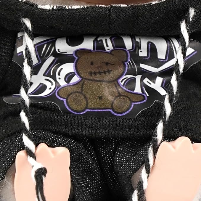 17cm Halloween Doll Clothes Outfits-Set,Cool Casual Style Desinger Doll Clothing Accessories for 17cm Boy Dolls-Black Hoodies with Scary Hat+Jeans (No Doll)