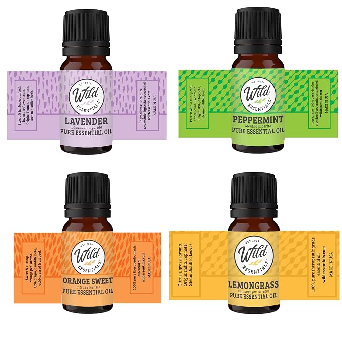 Wild Essentials Flower of Life Necklace Essential Oil Diffuser Kit, Lavender, Lemongrass, Peppermint, Orange Oils, 12 Refill Pads, Calming Aromatherapy Gift Set, Customizable Color Changing, Perfume
